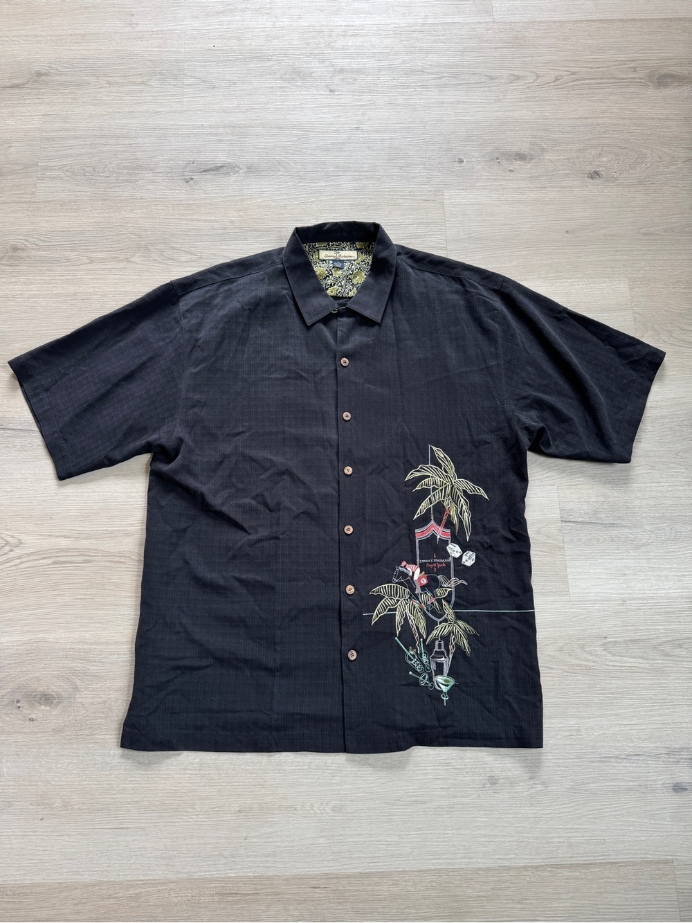 Rare Vintage Tommy Bahama Black Short-Sleeve Button-Up with Palm Embroidery